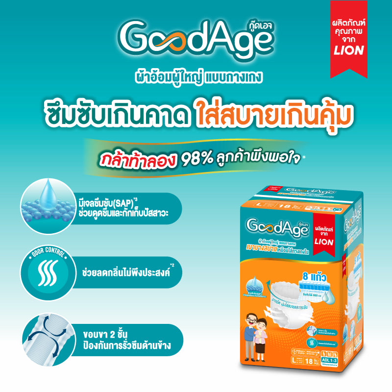 [1 ฟรี 1] Goodage ผ้าอ้อมผู้ใหญ่ เเบบกางเกง 2 แพ็ก